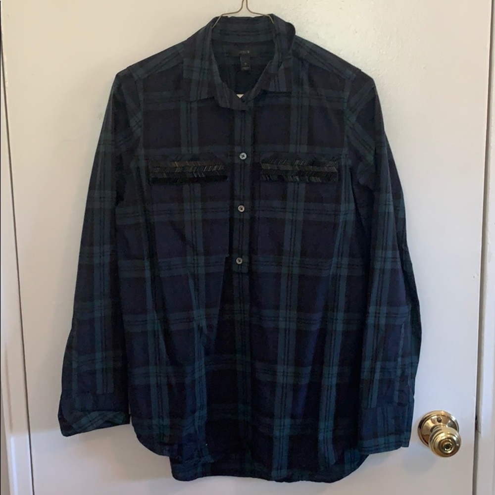 J Crew Button, 0, blue and green plaid